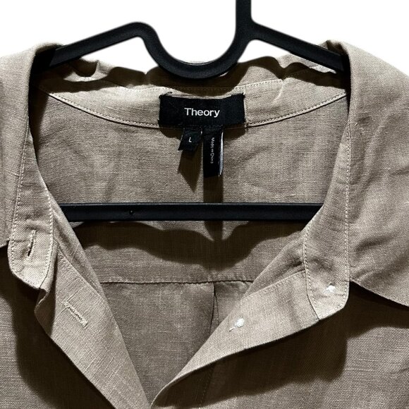 Theory Hekanina Front Tie Linen Weave Button Down Shirt top - Picture 3 of 4